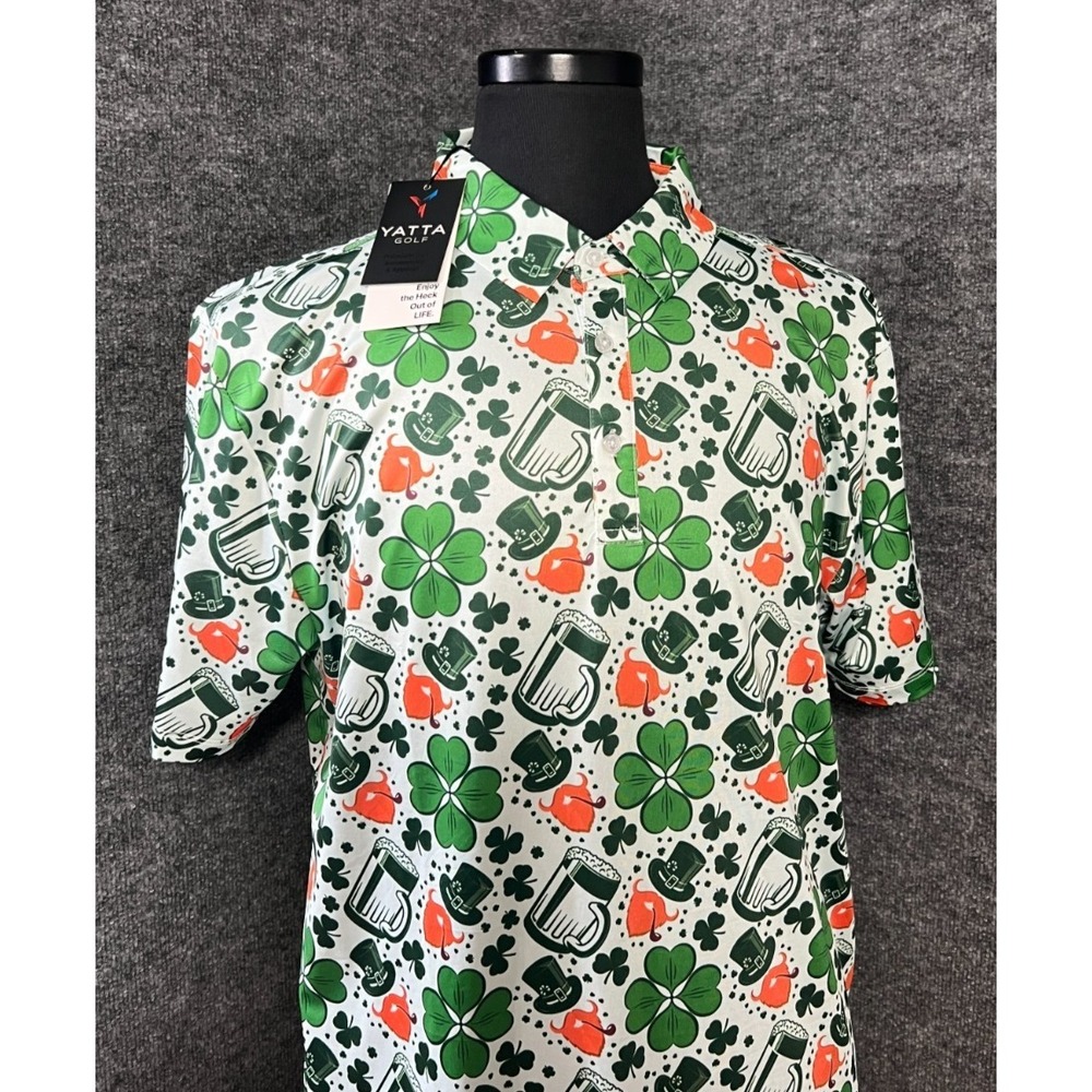 Yatta Golf Mens‎ Large Leprechaun Luck Polo Shirt St Patricks Day Green Clover